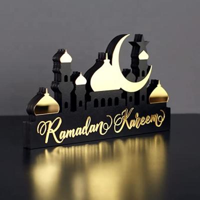 China Ramadan Decoration 2022 New Arrived Wooden Acrylic Islamic Table Decors Ramadan Kareem and Eid Mubarak Decoration For Party Decoration for sale