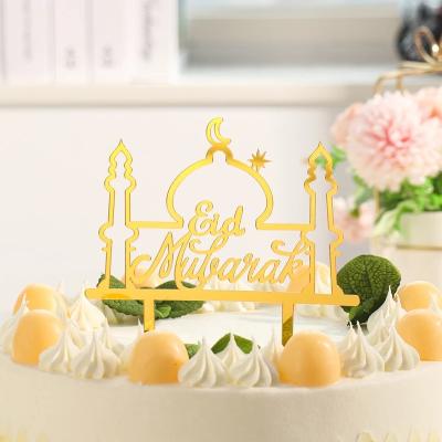 China Ramadan Decoration Acrylic Cake Topper Eid Mubarak Golden for Hajj Mubarak Cake Decorations For Home Eid Baking Cake Muslim Supplies for sale