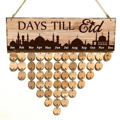 China Hanging Ramadan Reminder Board Wooden Plaque DIY Home Decor Festival Party Tracker Muslim Gifts Decoration Eid Ramadan Calendar for sale