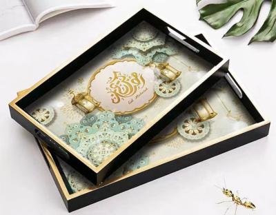 China Eid Decoration Hot Selling Eid Mubarak Dessert Tray Ramadan Decorations for Table Dessert Dish Serving Tray for sale