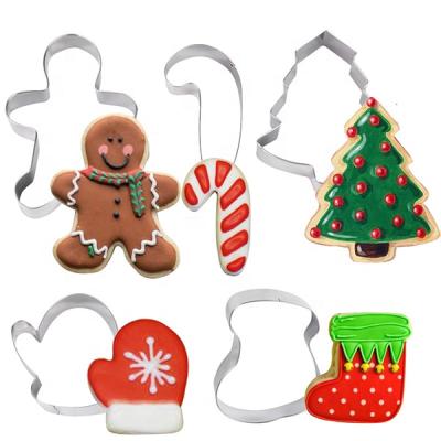 China Christmas Decoration 5pcs Home Kitchen Deco Cookie Cutter Tools Gingerbread Tree Shaped Christmas Cookie Mold Christmas Cake Decorating Navidad Gift for sale