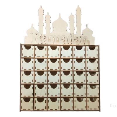 China Wooden MDF Drawer Eid Ramadan Mubarak Advent Calendar Muslim Islamic Decorations Ornament Party Supplies 40*30CM for sale