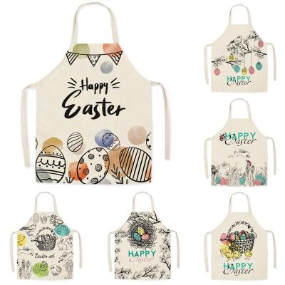 China Kitchen Apron Wholesale Customized Customized Easter Kitchen Waterproof Cleaning Cooking Apron Bunny Egg Aprons Pattern Linen for sale