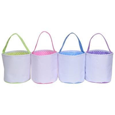 China 100% Eco-Friendly Easter Bucket DIY Bunny Basket Storage Bag Blank Easter Canvas Customized Easter Bunny Bags for sale