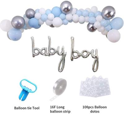 China Baby Shower Party Decoration White Balloons and Blue Metallic Silver Baby Boy Foil Letters Balloon Garland Arch Kit Baby Shower Decorations for Boy for sale