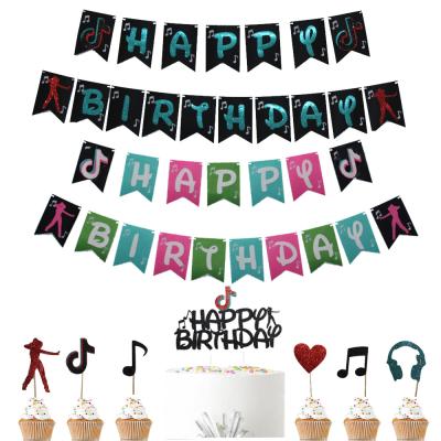 China Disposable Cake Topper of Tik Tok Theme Birthday Party Decorations Kit Tik Tok Birthday Banners for Kids for sale