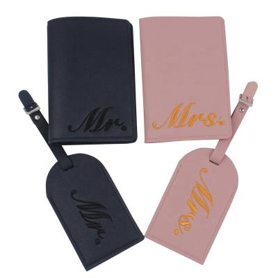 China Wedding Decoration 4pcs Mr and Mrs Bridal Luggage Tags Passport Covers Embroidery for Wedding Couples Travel Passport Holder for sale