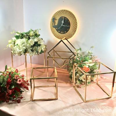 China European Wedding Decoration Fullvaseer Rectangle Gold Metal Wedding Flower Vase, Flower Stand For Table Centerpiece for sale