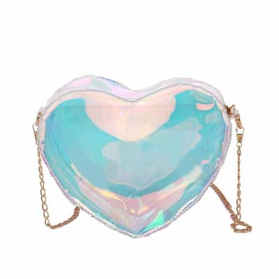 China 2021 Fashion Summer Japanese Elegant Women's Bag PVC Transparent Heart Shape Handbags Laser Jelly Shoulder Bag Casual Ladies Small Purse for sale