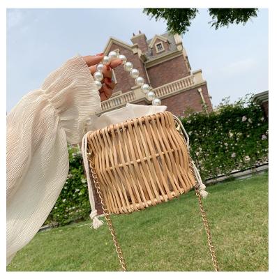 China Fashion Cross Beading Fashion Small Straw Shoulder Bags For Women Summer Rattan Chain Weave Travel Beach Bucket Bag Women - Body Handbags for sale