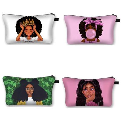 China High Quality Art Girls Magic African Make Up Black Women's Makeup Cosmetic Bag Toiletry Bag Travel Organizer Pouch for sale