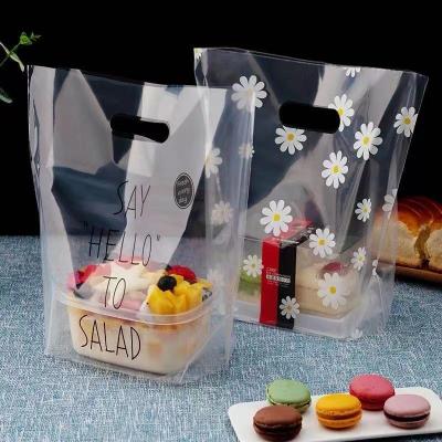 China Tote Bag Sandwich Handle Bag Food Plastic Bag Tote Bag Clear Moisture-proof Salad Takeaway Plastic Bread Bag for sale