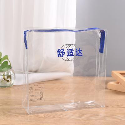 China Blue Transparent Fashion PVC Cosmetic Zipper Wash Bag Travel Portable Zipper Packaging Bag for sale