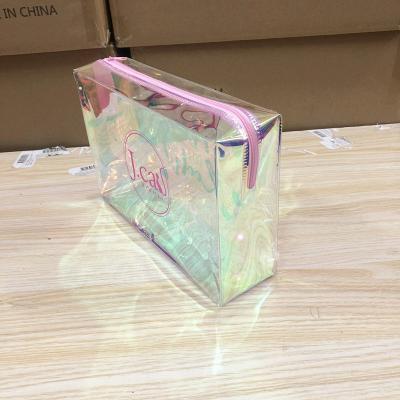 China Disposable Custom Luminous Color Zipper Travel Bag Zipper Laser Logo Laser PVC PVC Cosmetic Bag for sale