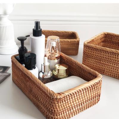 China Popular Handmade Lady Toilet Organizer Household Rattan Box Bathroom Wicker Storage Basket for sale