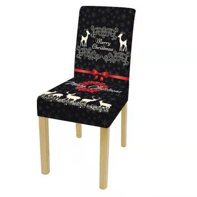 China Plain 3D Christmas Red and Black Covers Printing Decoration Holiday Dining Chair Back Cover for sale