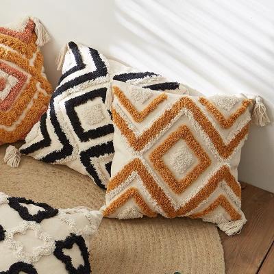 China New Boho 18x18 Cotton Bohemian Throw Tassels Neutral Boho Pillow Cushion Cover for sale