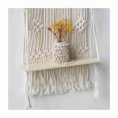 China Art Decor Wholesale Decorative Wooden Wall Shelf Macrame Shelf Indoor Plant Hanging Shelf for sale