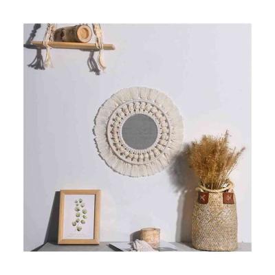 China Wall Hanging Art Decor Wholesale Home Decor Hand Knitting Round Mirror Macrame Mirror for sale