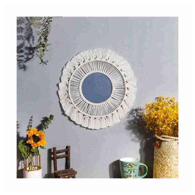 China Art Decor Factory Price Fringe Nordic Decorative Mirror Macrame Wall Hanging Handmade Mirror for sale