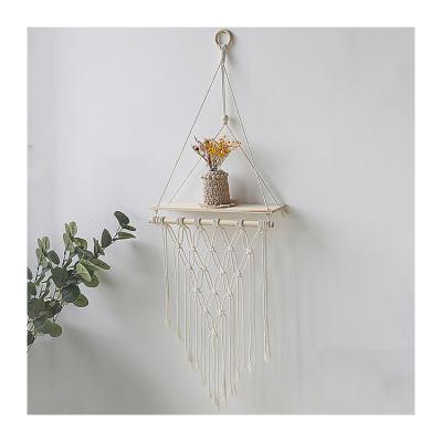 China Art Decor Plant Rack Macrame Wall Decor Macrame Wooden Shelf Good Quality Handmade for sale