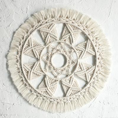 China Art Decor Bohemian Style Cotton Knitted Room Decor Macrame Mirror Wall Hanging Indoor Round for sale