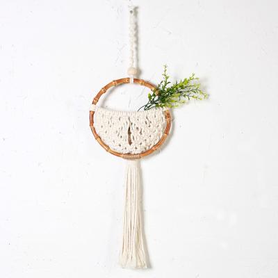 China Bamboo Home Decor Flower Hanger Macrame Wall Hanging Plant Rack Art Decor Boho Style Handmade for sale