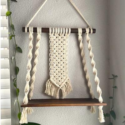 China Art Decor Cotton Home Decor Wood Panel Macrame Wall Hanging Shelf Amazon Popular Handmade Boho for sale