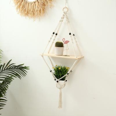 China Art Decor Boho New Design Wooden Macrame Fruit Hammock Hammock Hanger Wall Hanging Shelf for sale