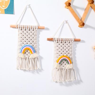 China Art Decor Boho Cotton Rope Handmade Baby Wall Hanging Macrame Rainbow Home Tapestry for sale