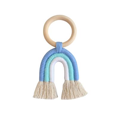 China Art Decor High Quality Boho Cotton Handmade Nursery Baby Gift Macrame Rainbow Teether New for sale