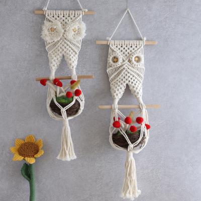 China Home Macrame Owl Wall Hanging Woven Hanger Tapestry Decor Art Decor Boho Style Hand Cotton Factory for sale