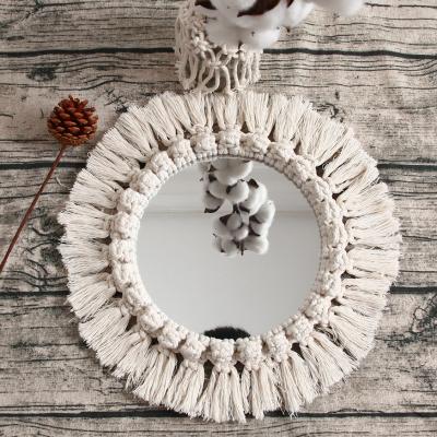 China Art Decor Bohemia Chic Home Handmade Cotton Bathroom Round Macrame Mirror Wall Hanging for sale