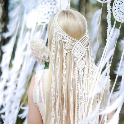 China Handmade Art Decor Bohemian Headband Bridal shower accessory - custom woven macrame wedding veil for sale