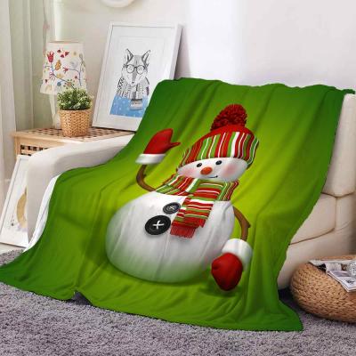 China Custom Baby Folded Sofa Flannel Soft Fleece Blanket 3D Printing Nordic Christmas Snowman For Winter for sale