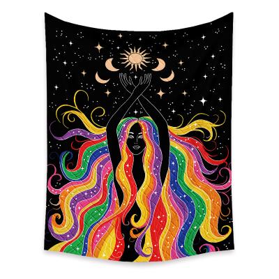 China Psychedelic Vintage Style 3D Printing Sun Moon Black Wholesale Polyester Tapestry Custom Wall Hanging for sale