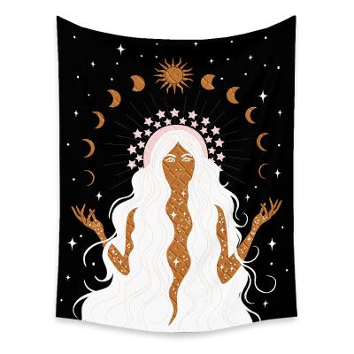 China Psychedelic Wholesale Vintage Style Custom 3D Printing Moon Black Polyester Tapestry Wall Hanging for sale