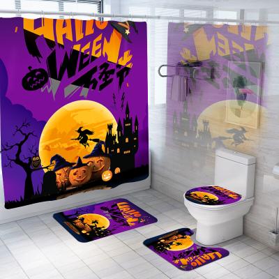 China Waterproof Polyester Christmas Sustainable 3D Bathroom Printing 4 Pieces Set Halloween Shower Curtains for sale