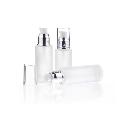 China 50ml 100ml 120ml frosted glass cosmetic containers personal care and lotion packaging glass bottles with pump for sale