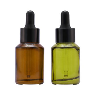 China Personal Care Wholesale 30ml Glass Dropper Bottle Green / Brown Glass Bottle With Sloping Shoulder In Stock Logo Available for sale