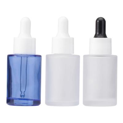 China Personal Care Hot Selling 30ml Frosted Serum Glass Bottle Frosted / Blue Clear Dropper Bottle With White Inner Stop Dropper for sale