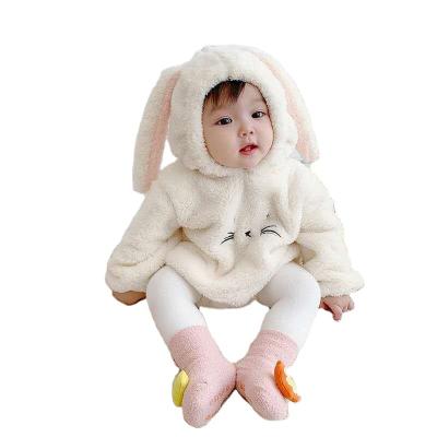 China Fleece Baby Rabbit Design Newborn Fleece Fleece Thicken Warm Toddler Girls Overalls Kids Winter Clothes Infant Girls Rompers for sale