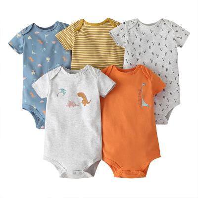 China Wholesale Eco-Friendly Washable Breathable Cotton Baby Onesie 5Pcs High Quality 100% Newborn Baby Clothes Romper Set For Summer for sale