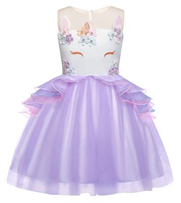 China Breathable Colorful Princess Birthday Party Baby Girl Dresses Unicorn Dresses Costume Girls for sale