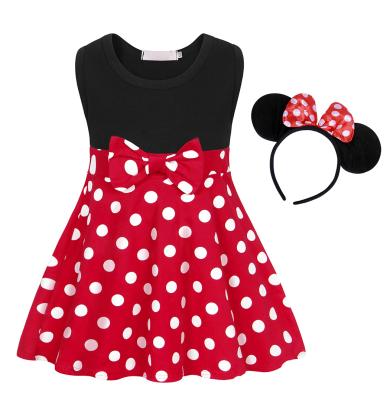 China Girls Minnie Breathable Polka Dots Costume Sweet Dresses Sleeveless Two Piece Baby Clothes Girls Dressy Dresses With Headband Hot Sell Wholesale for sale