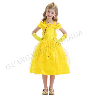 China Eco-Friendly Princess Belle Costume Dress Birthday Party Halloween Materials Cosplay Teams Sequins Tulle Performance Knee-Length Clothing Accessories for sale