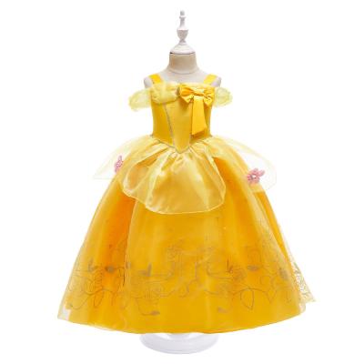 China Polyester Little Girls Off The Shoulder Layered Yellow Belle Princess Costume Dress Up Costumes For Kids for sale