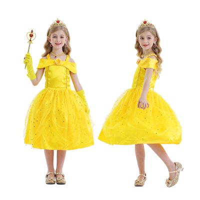 China Polyester+Satin Amazon Beauty and the Beast Belle Princess Dress Kids Girl Dress Birthday Costume Babies Princess Dress for sale