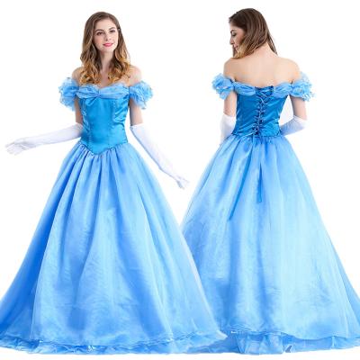 China Adult Size Cinderella Costumes Women Party Blue Eco-friendly Equipment Materials Halloween Cosplay Maxi Size Dresses for sale