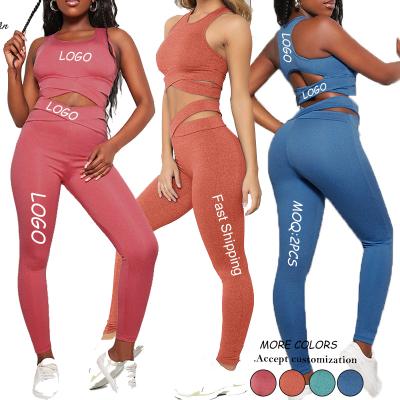 China Summer Breathable 2 Piece Set Custom Women's Gym Workout Shorts Women Jogger Tank Top Sweatpants Two Piece Set for sale